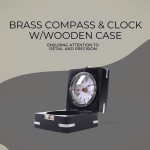 AK006 Brass Compass & Clock W/Wooden Case 